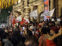 Demonstrators shout slogans as they participate in a protest against Sao Paulo's governor, Tarcisio de Freitas, and the violence of the poli...