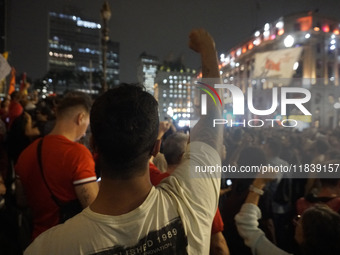 Demonstrators shout slogans as they participate in a protest against Sao Paulo's governor, Tarcisio de Freitas, and the violence of the poli...