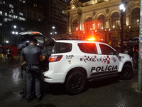 Demonstrators shout slogans as they participate in a protest against Sao Paulo's governor, Tarcisio de Freitas, and the violence of the poli...