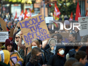 Between 8,000 and 10,000 protesters march in Toulouse, France, on December 5, 2024, called by all trade unions except FO to protest against...