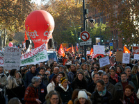 Between 8,000 and 10,000 protesters march in Toulouse, France, on December 5, 2024, called by all trade unions except FO to protest against...