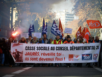 Between 8,000 and 10,000 protesters march in Toulouse, France, on December 5, 2024, called by all trade unions except FO to protest against...