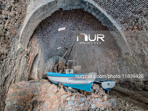 A boat inside the Alanya Selcuk Shipyard (Tersane) is seen in Alanya, Turkey, on November 5, 2024. 