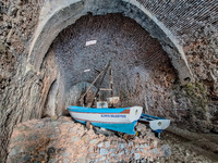 A boat inside the Alanya Selcuk Shipyard (Tersane) is seen in Alanya, Turkey, on November 5, 2024. (