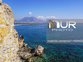 A tourist boat sails in the Mediterranean Sea in Alanya, Turkey, on November 5, 2024. (