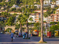 A general view of the city street along the sea coast is seen in Alanya, Turkey, on November 6, 2024. (