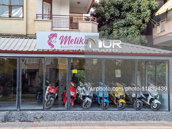 A moped showroom is inside a former beauty salon in Alanya, Turkey, on November 8, 2024. 