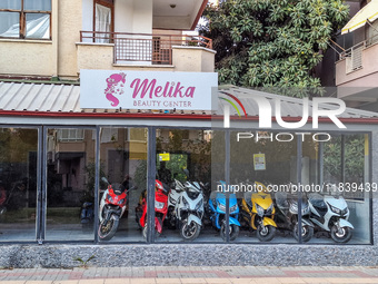 A moped showroom is inside a former beauty salon in Alanya, Turkey, on November 8, 2024. (