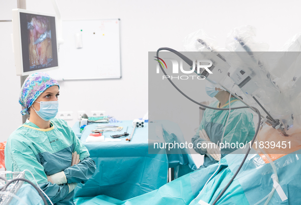 Bariatric surgery for an overweight patient performed using the Da Vinci medical robot at the Military Institute of Medicine  in Warsaw, Pol...