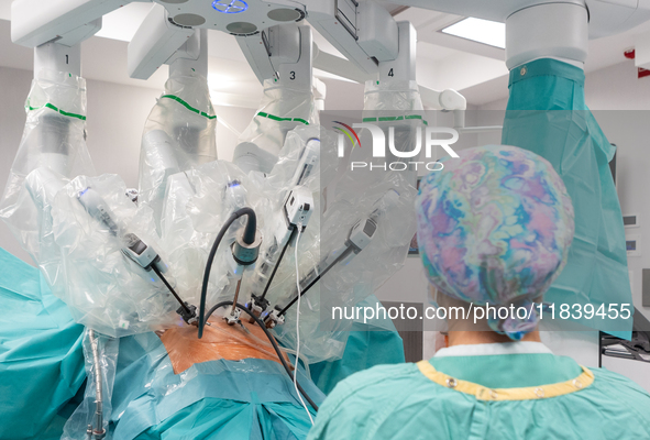 Bariatric surgery for an overweight patient performed using the Da Vinci medical robot at the Military Institute of Medicine  in Warsaw, Pol...