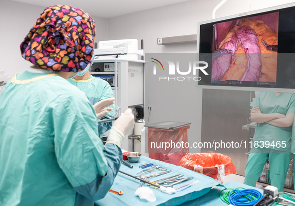 Bariatric surgery for an overweight patient performed using the Da Vinci medical robot at the Military Institute of Medicine  in Warsaw, Pol...