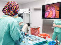 Bariatric surgery for an overweight patient performed using the Da Vinci medical robot at the Military Institute of Medicine  in Warsaw, Pol...