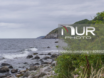 The Baltic Sea coast is seen near Hasle, Bornholm Island, Denmark, on August 5, 2024. (