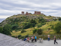 Hammershus Castle ruins are seen on Bornholm Island, Denmark, on August 5, 2024. (