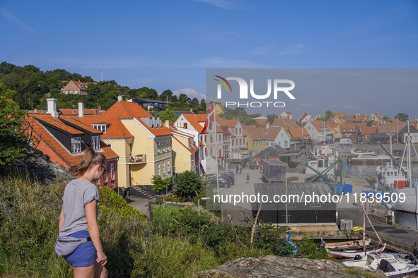 A general view of the city and port is seen in Gudhjem, Bornholm Island, Denmark, on August 6, 2024. 