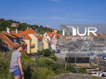 A general view of the city and port is seen in Gudhjem, Bornholm Island, Denmark, on August 6, 2024. (