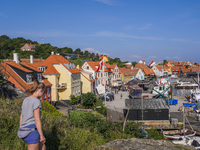 A general view of the city and port is seen in Gudhjem, Bornholm Island, Denmark, on August 6, 2024. (