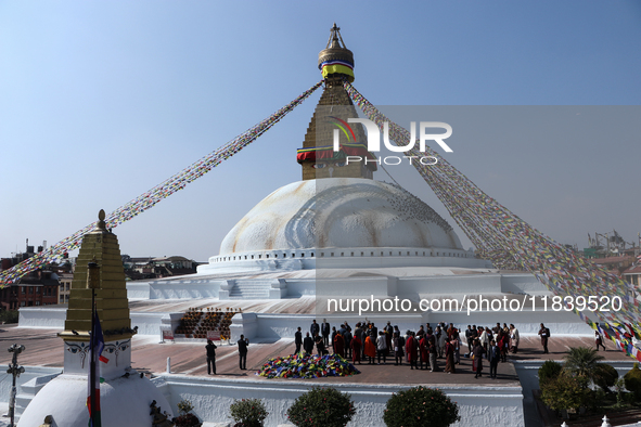 Bhutan King Jigme Khesar Namgyel Wangchuck visits the UNESCO World Heritage site Boudha Stupa in Kathmandu, Nepal, on December 6, 2024. 