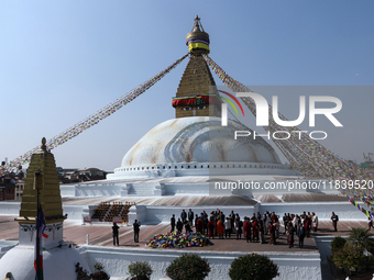 Bhutan King Jigme Khesar Namgyel Wangchuck visits the UNESCO World Heritage site Boudha Stupa in Kathmandu, Nepal, on December 6, 2024. (