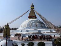 Bhutan King Jigme Khesar Namgyel Wangchuck visits the UNESCO World Heritage site Boudha Stupa in Kathmandu, Nepal, on December 6, 2024. (