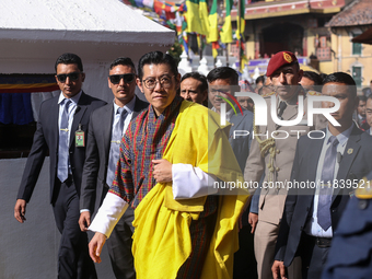 Bhutan King Jigme Khesar Namgyel Wangchuck visits the UNESCO World Heritage site Boudha Stupa in Kathmandu, Nepal, on December 6, 2024. (