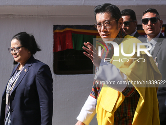 Bhutan King Jigme Khesar Namgyel Wangchuck visits the UNESCO World Heritage site Boudha Stupa in Kathmandu, Nepal, on December 6, 2024. (