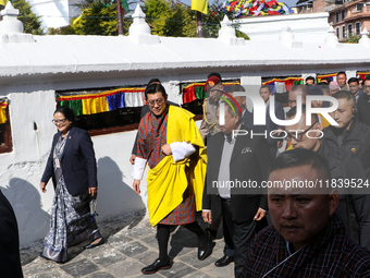 Bhutan King Jigme Khesar Namgyel Wangchuck visits the UNESCO World Heritage site Boudha Stupa in Kathmandu, Nepal, on December 6, 2024. (