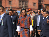 Bhutanese King Jigme Khesar Namgyel Wangchuk (center) tours Swayambhunath Stupa, a UNESCO World Heritage Site, during a five-hour transit in...