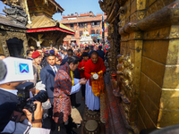 Bhutanese King Jigme Khesar Namgyel Wangchuk (center) performs rituals at Swayambhunath Stupa, a UNESCO World Heritage Site, during a five-h...