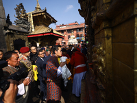 Bhutanese King Jigme Khesar Namgyel Wangchuk (center) performs rituals at Swayambhunath Stupa, a UNESCO World Heritage Site, during a five-h...