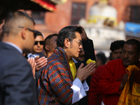 Bhutanese King Jigme Khesar Namgyel Wangchuk (center) performs rituals at Swayambhunath Stupa, a UNESCO World Heritage Site, during a five-h...