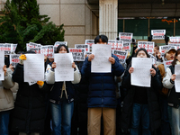 University students hold a protest in front of the People's Power Party headquarters in Seoul, South Korea, on December 6, 2024, condemning...