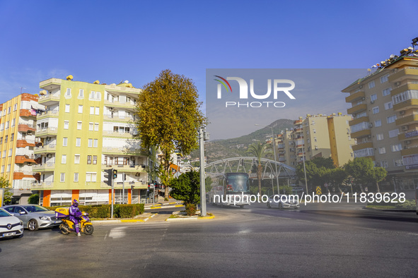 Morning street traffic is seen in Alanya, Turkey, on November 3, 2024 