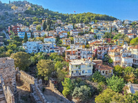 Dense urban development on a hill is seen in Alanya, Turkey, on November 5, 2024 (