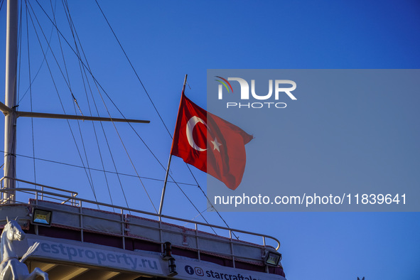 The Turkish flag is seen in Alanya, Turkey, on November 6, 2024. 