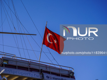 The Turkish flag is seen in Alanya, Turkey, on November 6, 2024. (