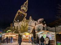 The KunstHaus (Art House) in Abensberg, Bavaria, Germany, on December 5, 2024, features Christmas illumination with its extremely sloping to...