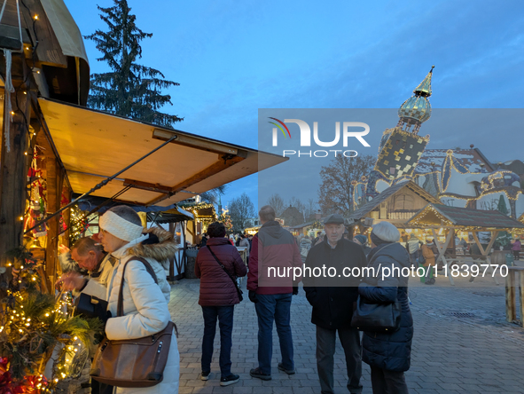 The KunstHaus (Art House) in Abensberg, Bavaria, Germany, on December 5, 2024, features Christmas illumination with its extremely sloping to...