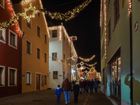 The historic center of Abensberg, Bavaria, Germany, on December 5, 2024, becomes a festive destination during the Christmas season. The trad...