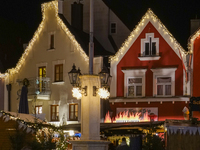 The historic center of Abensberg, Bavaria, Germany, on December 5, 2024, becomes a festive destination during the Christmas season. The trad...