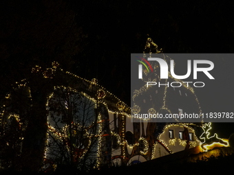 The KunstHaus (Art House) in Abensberg, Bavaria, Germany, on December 5, 2024, features Christmas illumination with its extremely sloping to...