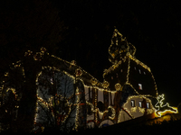 The KunstHaus (Art House) in Abensberg, Bavaria, Germany, on December 5, 2024, features Christmas illumination with its extremely sloping to...