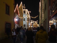 The historic center of Abensberg, Bavaria, Germany, on December 5, 2024, becomes a festive destination during the Christmas season. The trad...