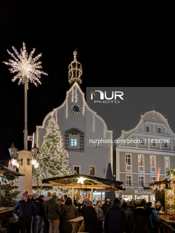 The historic center of Abensberg, Bavaria, Germany, on December 5, 2024, becomes a festive destination during the Christmas season. The trad...