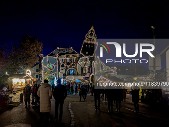 The KunstHaus (Art House) in Abensberg, Bavaria, Germany, on December 5, 2024, features Christmas illumination with its extremely sloping to...