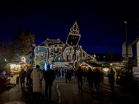 The KunstHaus (Art House) in Abensberg, Bavaria, Germany, on December 5, 2024, features Christmas illumination with its extremely sloping to...