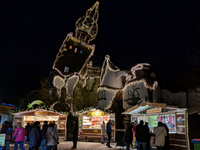 The KunstHaus (Art House) in Abensberg, Bavaria, Germany, on December 5, 2024, features Christmas illumination with its extremely sloping to...