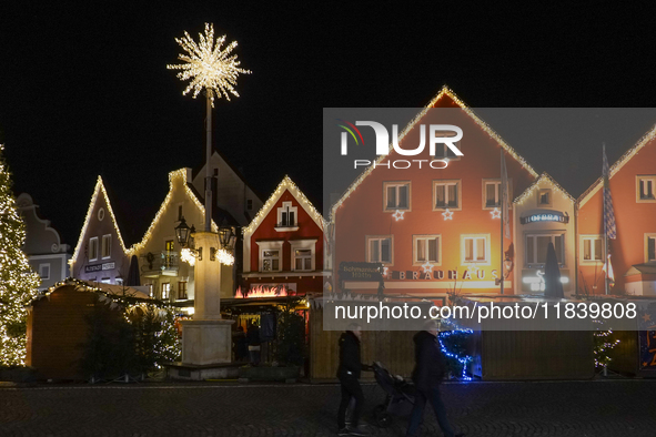 The historic center of Abensberg, Bavaria, Germany, on December 5, 2024, becomes a festive destination during the Christmas season. The trad...