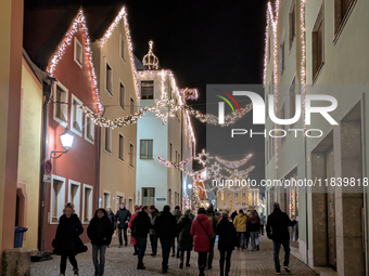 The historic center of Abensberg, Bavaria, Germany, on December 5, 2024, becomes a festive destination during the Christmas season. The trad...