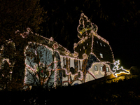 The KunstHaus (Art House) in Abensberg, Bavaria, Germany, on December 5, 2024, features Christmas illumination with its extremely sloping to...